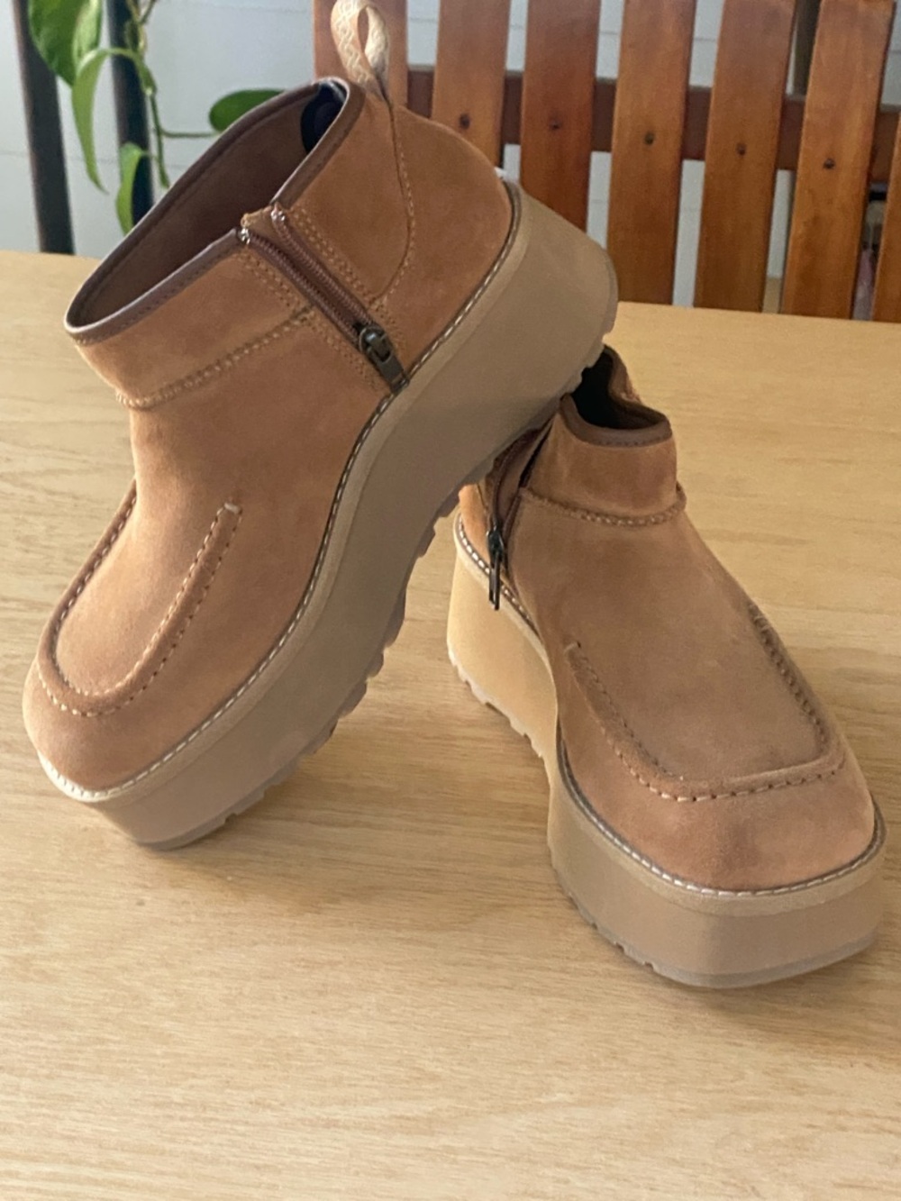 UGG Women’s Chestnut Suede Platform Ankle Booties with Side Zip